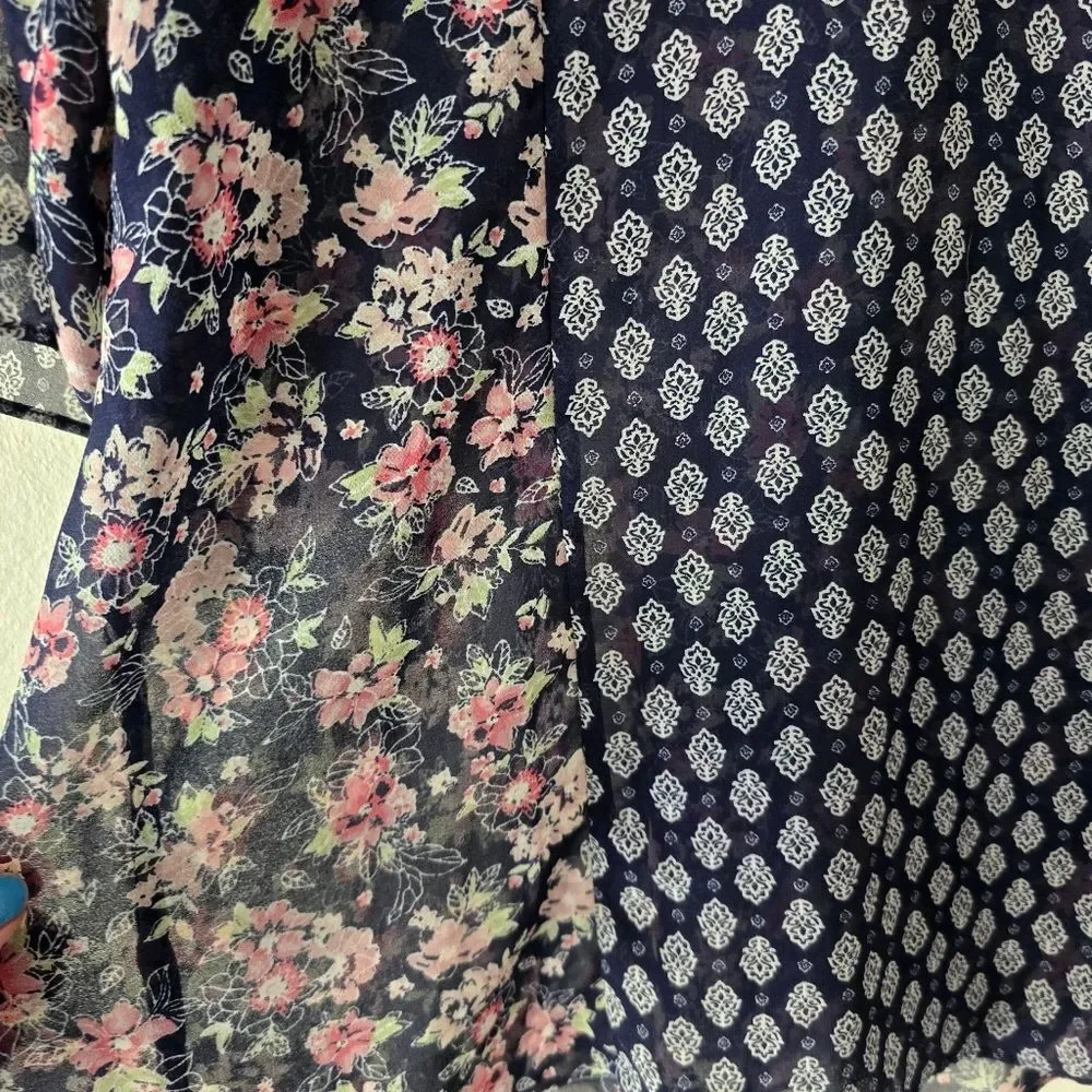 JESSICA SIMPSON MATERNITY Floral Navy Sheer Blouse Short Sleeve Size Small - Picture 5 of 16